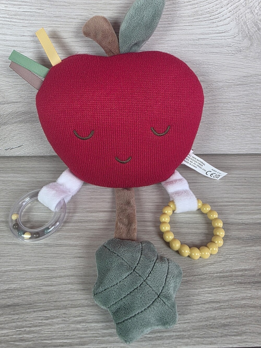 Dreamgro Plush Apple-Shaped Baby Sensory w Attached Rings Toy SU54